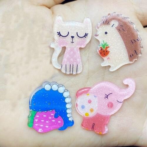 10Pcs Acrylic Lovely mixed animals Flatback Cabochon Scrapbook Kawaii DIY Embellishments Accessories C74