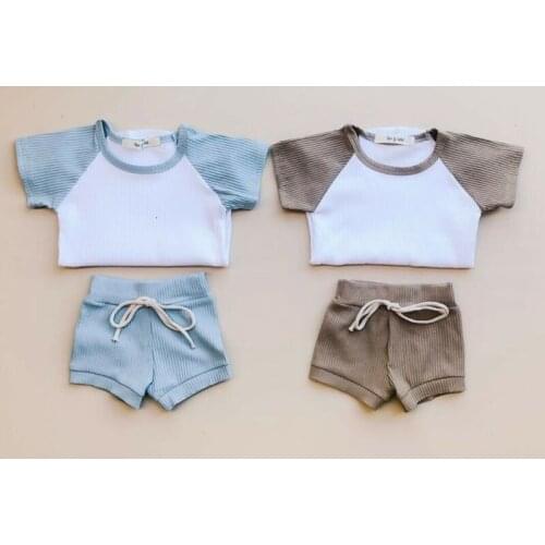 2020 Newborn Kids Baby Boys Girls Summer Patchwork Tops Short Sleeve T-shirt Pants Shorts Outfits Set Clothes Casual Tracksuit