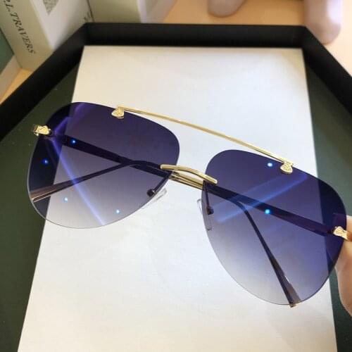 Trendy UV400 fashion Metal Rimless Mirror Pilot Driving Men Women Gradient Sunglasses