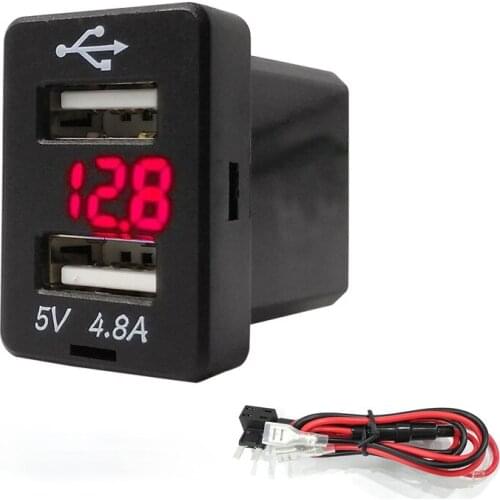 4.8A Dual USB Port Car Charger Socket with Voltmeter for Toyota Camry Corolla RAV4 Reiz Cruiser