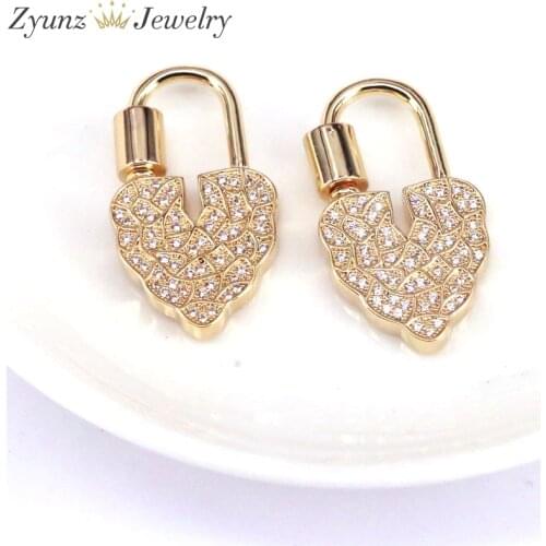 5PCS, Gold Color Heart Padlock Clasp, CZ Micro Pave Heart Clasp, Gold Padlock Clasp, Fancy Pave Lock, Accessories