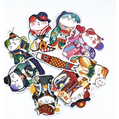 TD ZW 9 Pieces/Lot Lucky Cat Sticker Cute Maneki Neko Sticker For Car Laptop Phone Case Window Fridge Decal Stickers