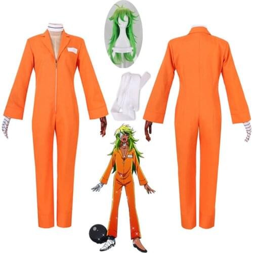 Anime Nanbaka NO.25 Niko Rock Prison Uniform cosplay Costumes Orange Bodysuit + Glove Prisoner cosplay Halloween Clothing Wig