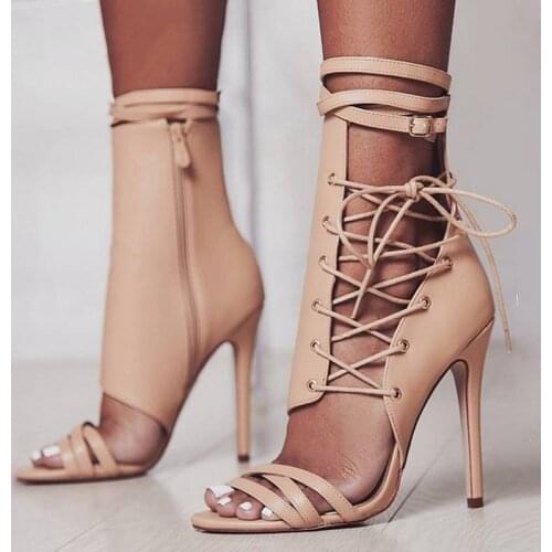 New Gladiator Sandals Women Summer Sandal Boots Sexy High Heels Cross Bandage Zipper Ladies Shoes Sandalias Mujer 2019 XKD4175