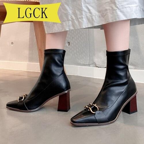 Plus Size 34-43 Sexy Leather Boots Stretch Boots High Heels for Women Fashion Shoes Spring Autumn Ankle Boots Booties Female