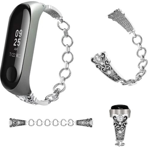 AKGLEADER For Xiaomi Mi 3 Band Metal Crystal Diamond Wrist Strap Bracelet Band For Xiaomi Band 3 Watchbands Womens Bracelet