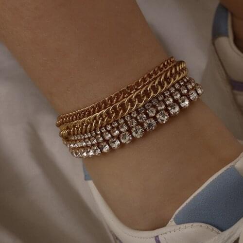 Beach Crystal Multi-layer Anklet for Women Gold Silver Color Chain Boho Ankle Bracelet on Leg Foot Bracelets Bohemian Jewelry
