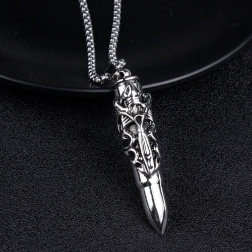 Creative Personality Trendy Rune Bullet Pendant Necklace Long Titanium Steel Box Chain Necklace Unique Design Jewelr