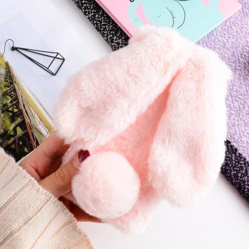Rabbit Fur Hair Plush Phone Case For HTC Google Pixel 2 3 3A 4 XL Soft bunny back cover for HTC U19 E 19 PLUS 12S 12 PLUS coque