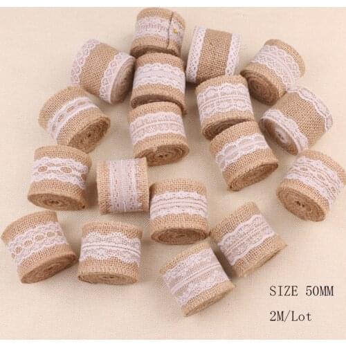 Cheap 2M/Lot 50mm Natural Jute Burlap Hessian Ribbon Lace Sewing Wedding Gift Package Decoration Accessories Christmas Party