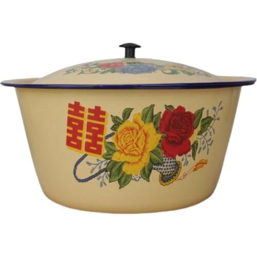 Enamel Bowl Freshness Bowl Wash Basin Mixing Pot with Lid and Noodle Lark Bowl Old-Fashioned Porcelain Nostalgic Cover Basin