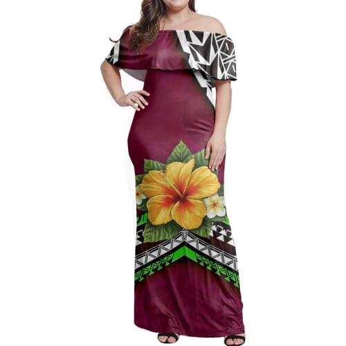 HYCOOL Polynesian Tribal 2021 Sexy Off Shoulder Long Sleeve Hawaii Floor Length Evening Party Maxi Dress Elegant Vestdios