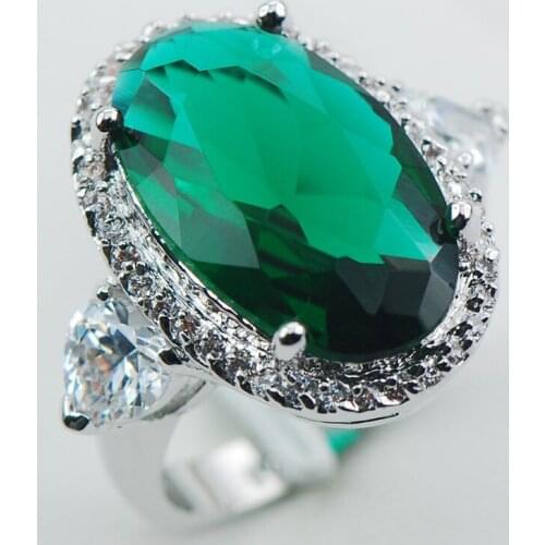 Simulated Emerald 925 Sterling Silver Ring Size 6 7 8 9 10 F1045