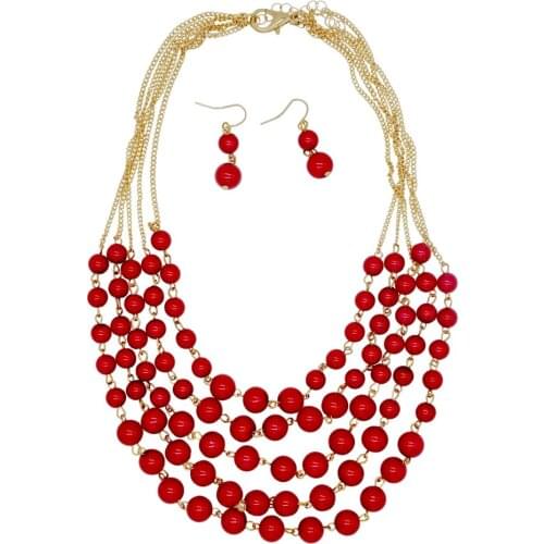 DiLiCa Fashion Women Pearl Jewelry Sets Layered Beads Necklace Earrings Set Womans Party Jewelry Collier de perles