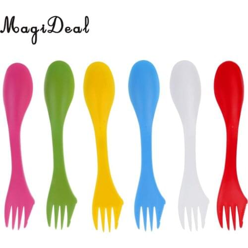 MagiDeal 6 Pieces / Set Camping Utensils Spork Combo Travel Gadget Spoon Fork Cutlery for Outdoor Cooking BBQ Picnic Accessory
