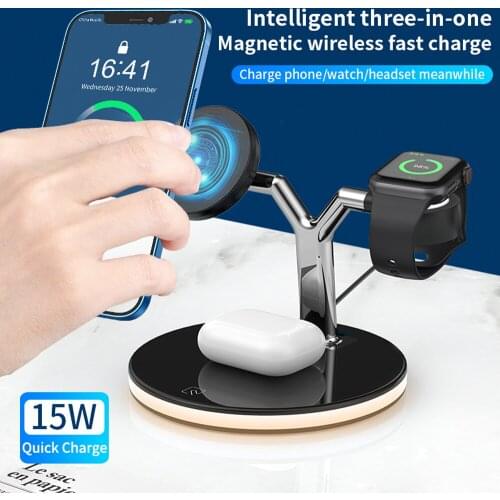 3 in 1 Magnetic Wireless Charger 15W Fast Charging Station for Magsafe iPhone 12 pro Max Chargers for Apple Watch Airpods pro