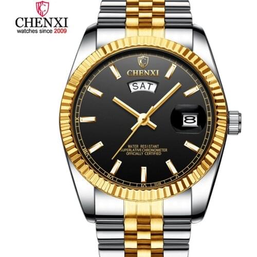 CHENXI Luxury Men Dress Watches Gold Between Silver Stainless Steel Japan Movement Casual Mans Business Wristwatches Waterproof