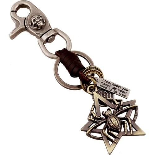 Punk Gothic Men Metal Keychain Pendant Spider Skull Suspension Holder Leather Car Key Chain Rings Women Bag Accessories Jewelry