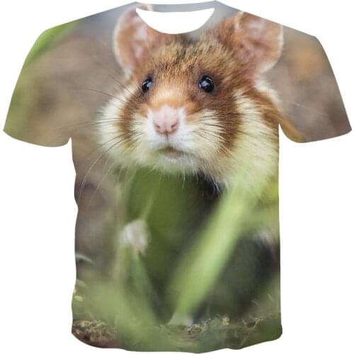 2021 New Rodent Cute Hamster Spring and Summer 3D Printed T-shirt Funny Cheek Animal Comfortable Casual Round Neck Top Can Be Cu