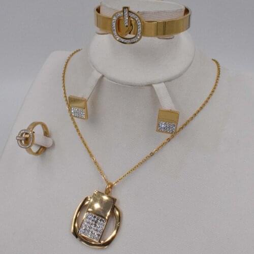 Nigerian beads necklace set dubai gold plat High quality Fashion jewelry set Africa wedding women jewelry set earring