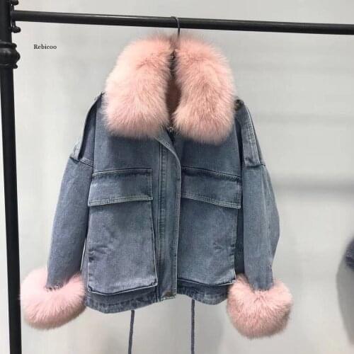 Parka Loose Cowboy Ultra Large Fur Collar plus Velvet Cotton-padded Jacket Pocket Short Cotton-padded Clothes Cotton Coat Women