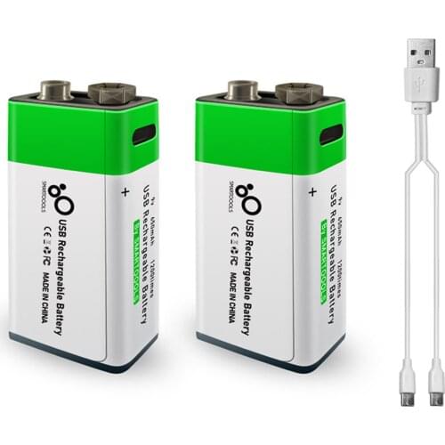 Type-C Port Rechargeable 9V Lithium Battery 650mAh High Capacity Constant Voltage Quick Recharge Reusable Battery for Microphone