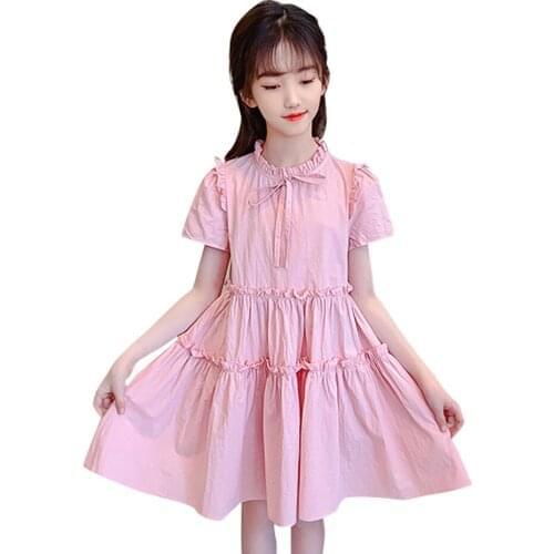 Big Girl Dresses Ruffles Dress Girls Solid Color Children Dress Summer Costume Girl 6 8 10 12 14