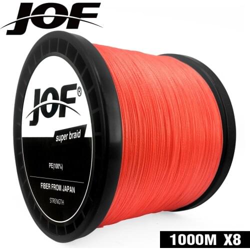 JOF Braided Fishing Line Sea Saltwater Fishing 8 Strands Orange 100M 150M 300M 500M 1000M 100% PE Super Strong Cord