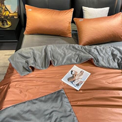 Silk Summer Quilt Four-Piece Ice Silk Silky Sleep Naked Summer Blanket Double Solid Color Thin Air-Conditioning Quilt