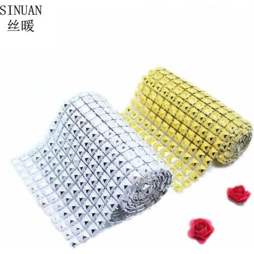 SINUAN Rhinestone Rolls Square Rhinestones Acryl Handmade Craft Bags Sewing Accessories 2Yard Silver/Gold Rhinestone Mesh