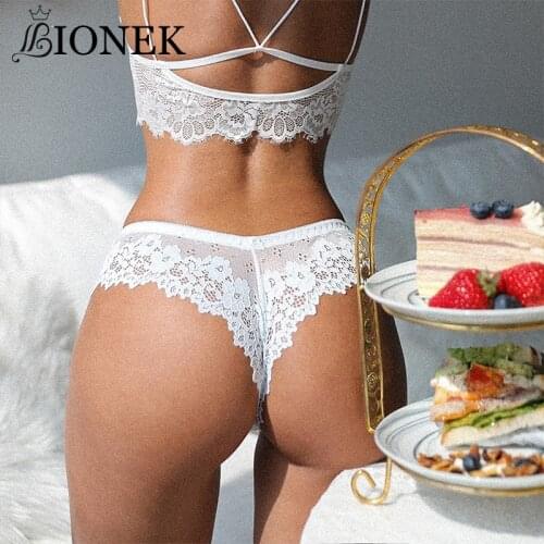 BIONEK Lace Flowers Transparent Underpants Ladies Thongs Woman Lingerie Sexy Thongs Underwear Girls Fashion Female Panties