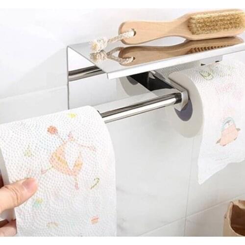 Bathroom Toilet Towel Paper Holder Phone Holder Wall Mount WC Paper Holder With Shelf Towel Rack Tissue Boxes