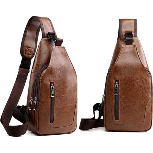 Men Large Capacity Men Travel Business Bag Casual Men Chest Bag Usb Charging & Headphone Jack Leather Pu Crossbody Bag