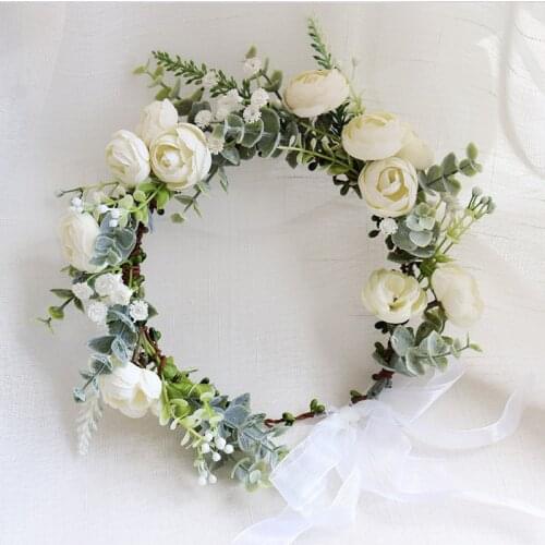 Camellia Flower Wreath Crown Festival Headband Women Hair Accessories Headdress Girl Floral Garland Wedding Floral Headwear