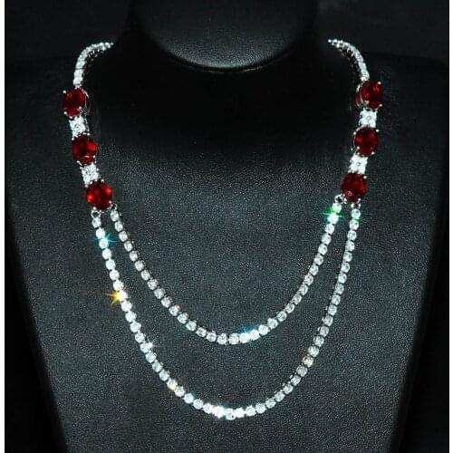 Trendy 925 Sterling silver Chain Necklace For Women Bridal Jewelry Lab Garnet Emerald Wedding Chocker Necklace