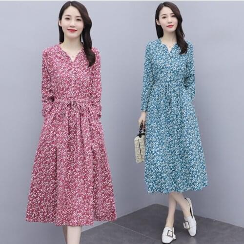 Autumn Casual Loose Print Cotton and Linen Midi Dress 2021 Spring Elegant Vintage 3XLplus Size Dress Women Bodycon Party Vestido