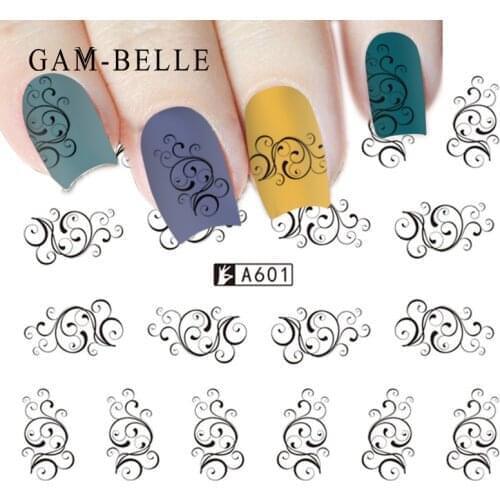 GAM-BELLE 1 Sheet Nail Sticker Black Water Decal Set Sexy Lace Flower for DIY Slider Tips Styling Tool Nail Decoration Set