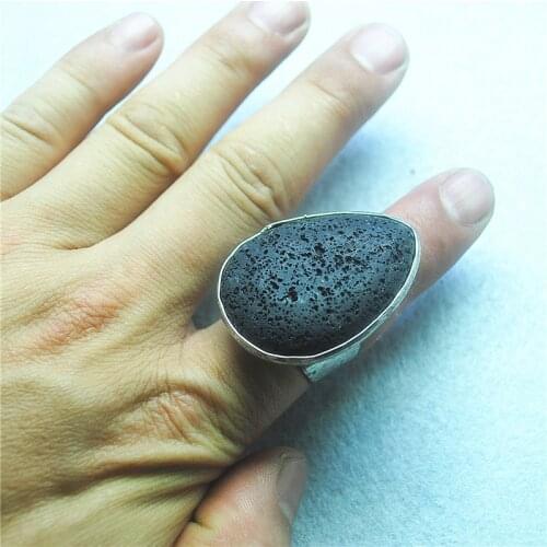 1PC Nature Lava Stone Rings Adjustable Size Black COlor Good For Your Party Wearing Best Choice Free Shipping
