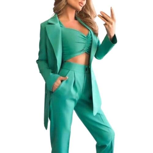 3Pcs/Set Women Formal Suits Spring/Summer Fashion Zippers Sling Female Breathable Turndown Collar Suit Office Pencil Pant Suits