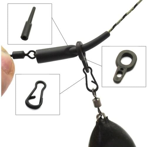 30PCS Carp Fishing Accessories Run Rig Kit Heli Chod Rig Ring Clips Rubber Bead for Fishing Helicopter Rig Connector Carp Tackle