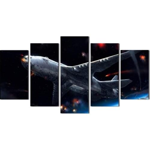 5 Piece Wall Art Painting space Plane Fighter Take Off In Storm Night Print On Canvas The Picture Military Pictures art