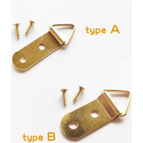 50pcs Golden Triangle D-Ring Hanging Picture Photo Oil Painting Mirror Frame Hook Hanger with screw Furniture Accessories