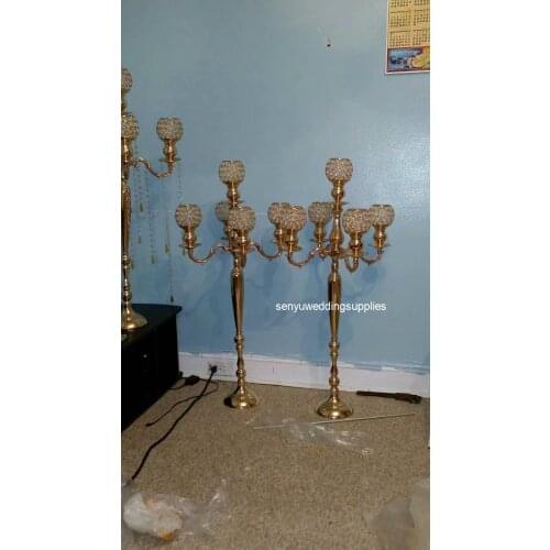 8pcs )European elegant 100cm tall 5 arms wedding gold crystal candelabra for wedding decoration centerpiece senyu1387