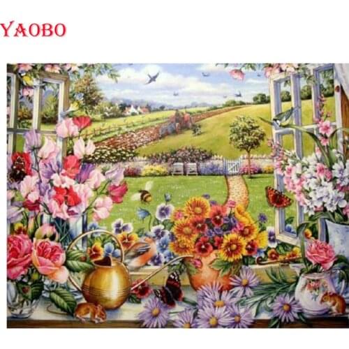 Full Square/Round Drill 5D DIY Diamond Painting Window bonsai flower 3D Embroidery bead Cross Stitch kit 5D Home Decor Gift