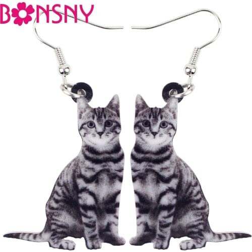 Bonsny Acrylic Lovely Cat Kitty Dangle Drop Earrings Big Long Jewelry For Girls Women Ladies Cheap Animal Kids Decoration Bulk