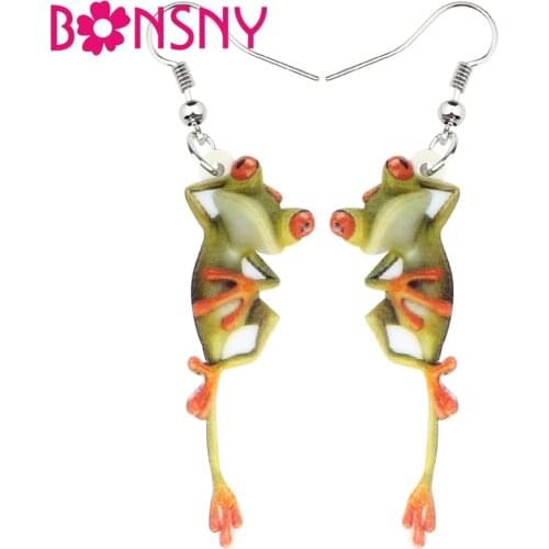 Bonsny Acrylic Cartoon Cute Frog Earrings Drop Dangle Big Long Novelty Animal Jewelry For Women Girls Teen Charms Wholesale Gift