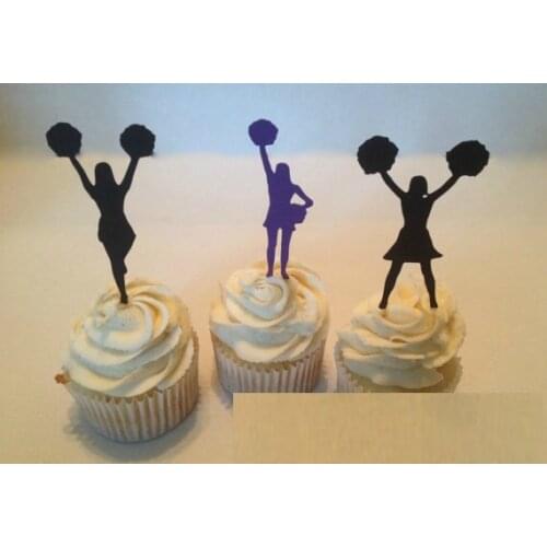 Cheerleadere Silhouette Cupcake Toppers sports event Party Picks baby shower wedding birthday toothpicks decor