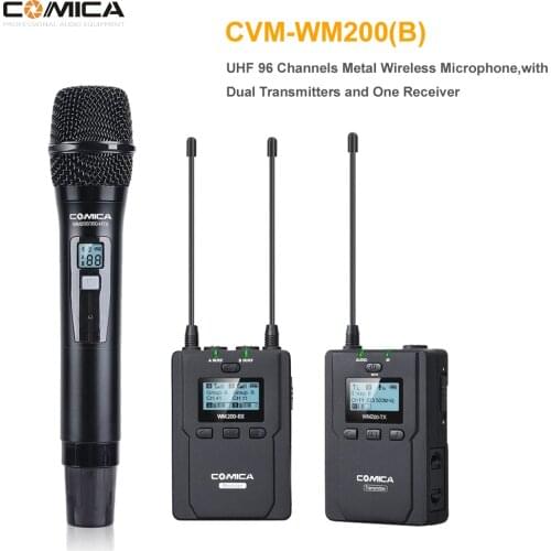 COMICA CVM-WM200B Metal UHF Wireless Mono/Stereo Lavalier Interview LCD IR Handheld Microphone for DSLR Camera Camcorder Video