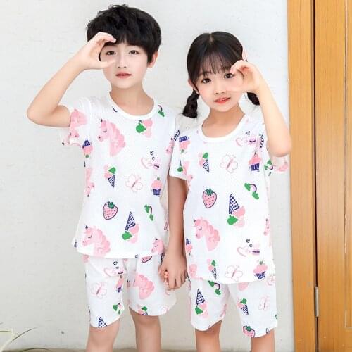 Boys Girls Pajamas Summer Cotton Short Sleeve Childrens Clothing Set Unicorn Sleepwear Pyjamas Sets For Kids 2 4 6 8 9 12 Years