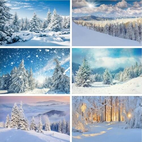 Dreamy Winter Photophone Forest Pine Trees Snow Mountains Interior Home Decro Photography Backdrop Photo Backgrounds Photozone